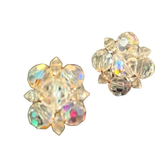 Vtg Clear Iridescent Crystal Necklace and Earring Set Beaded - Picture 2 of 8